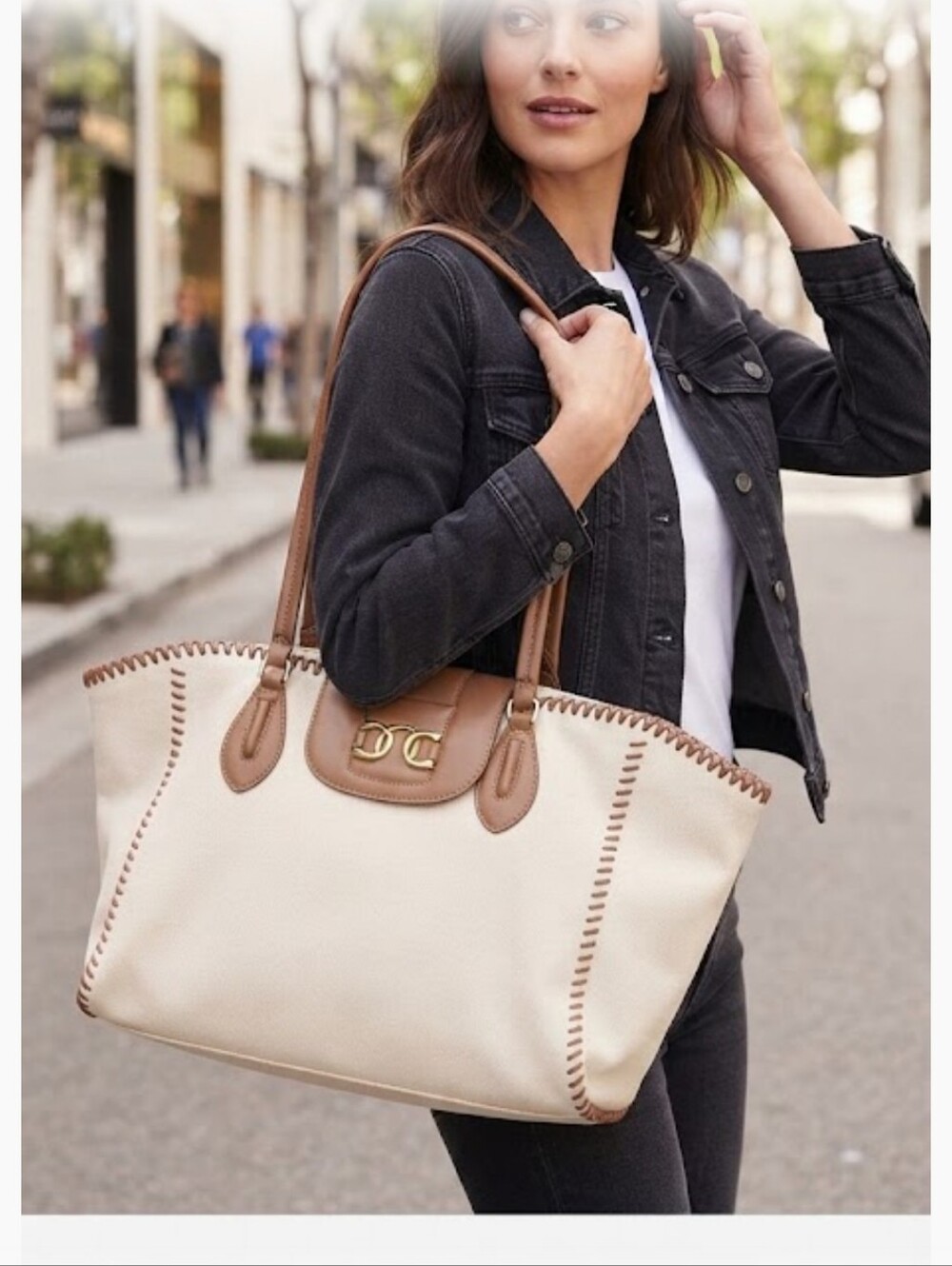 Ted Baker Cream and Brown Women's Tote Bag with Gold Accent